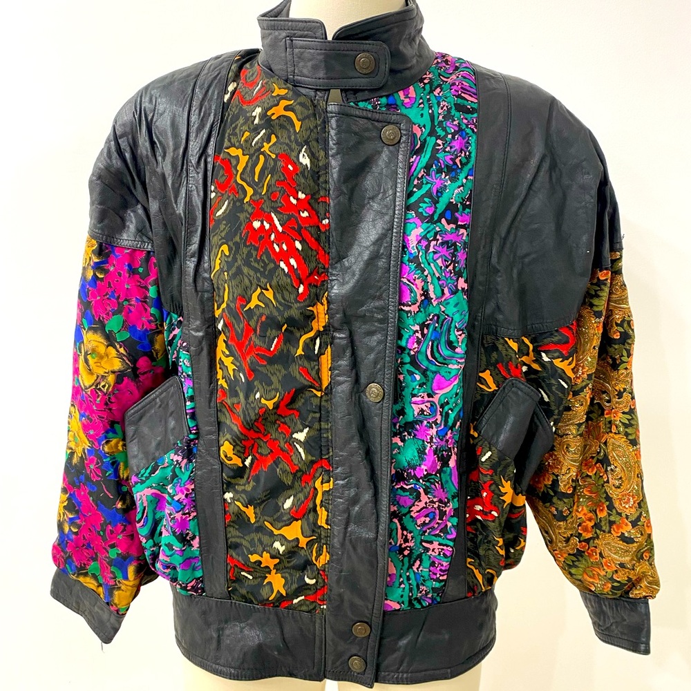 Pelle Vintage Leather Pattern Blocked Bomber Jacket